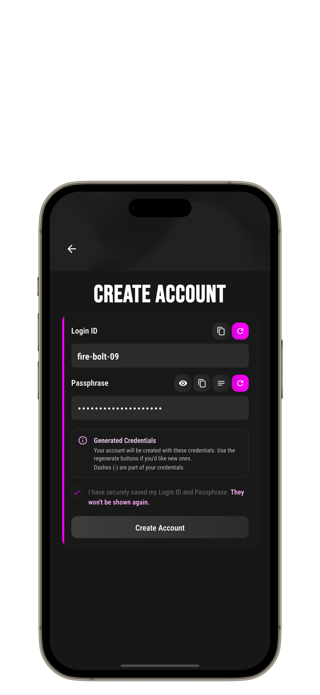 Heatena account creation screen