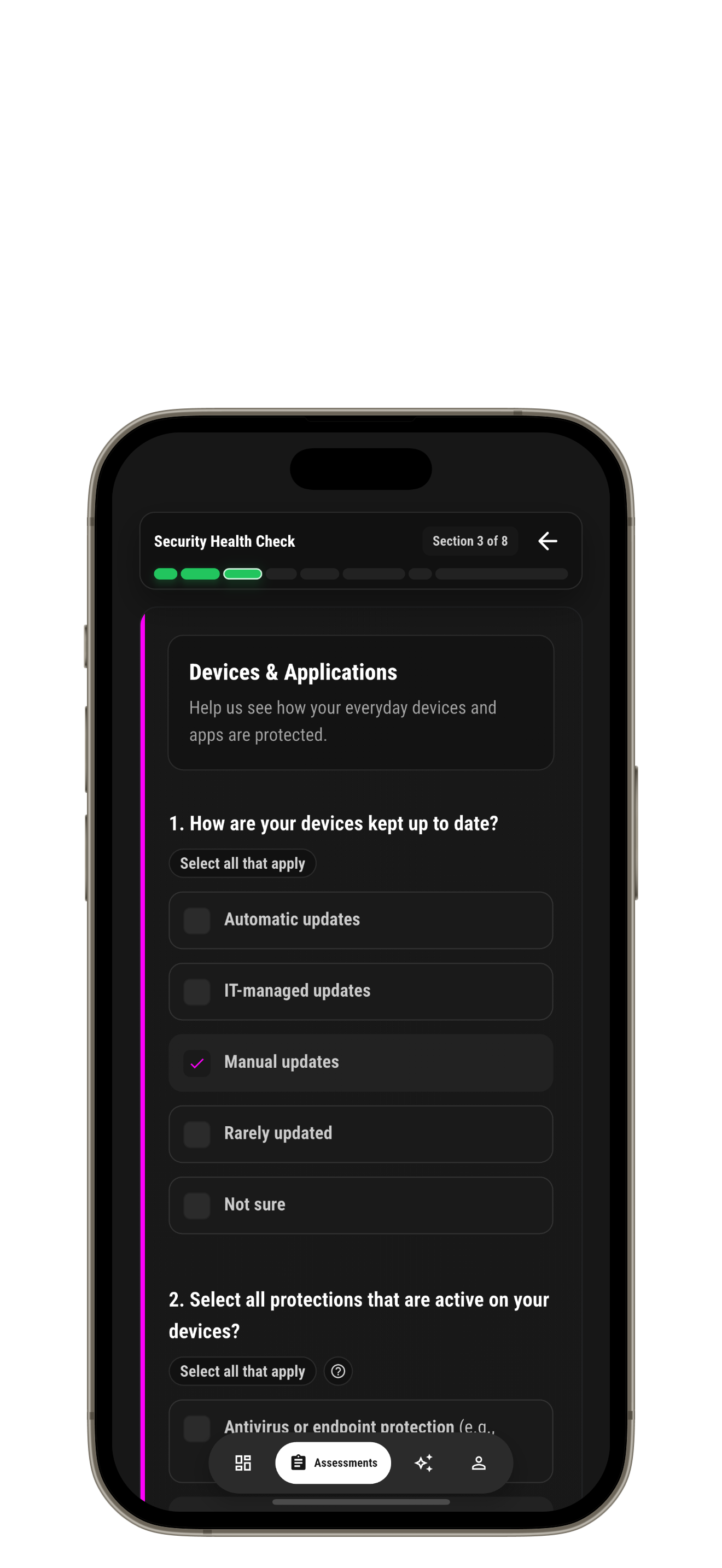 Heatena assessment screen