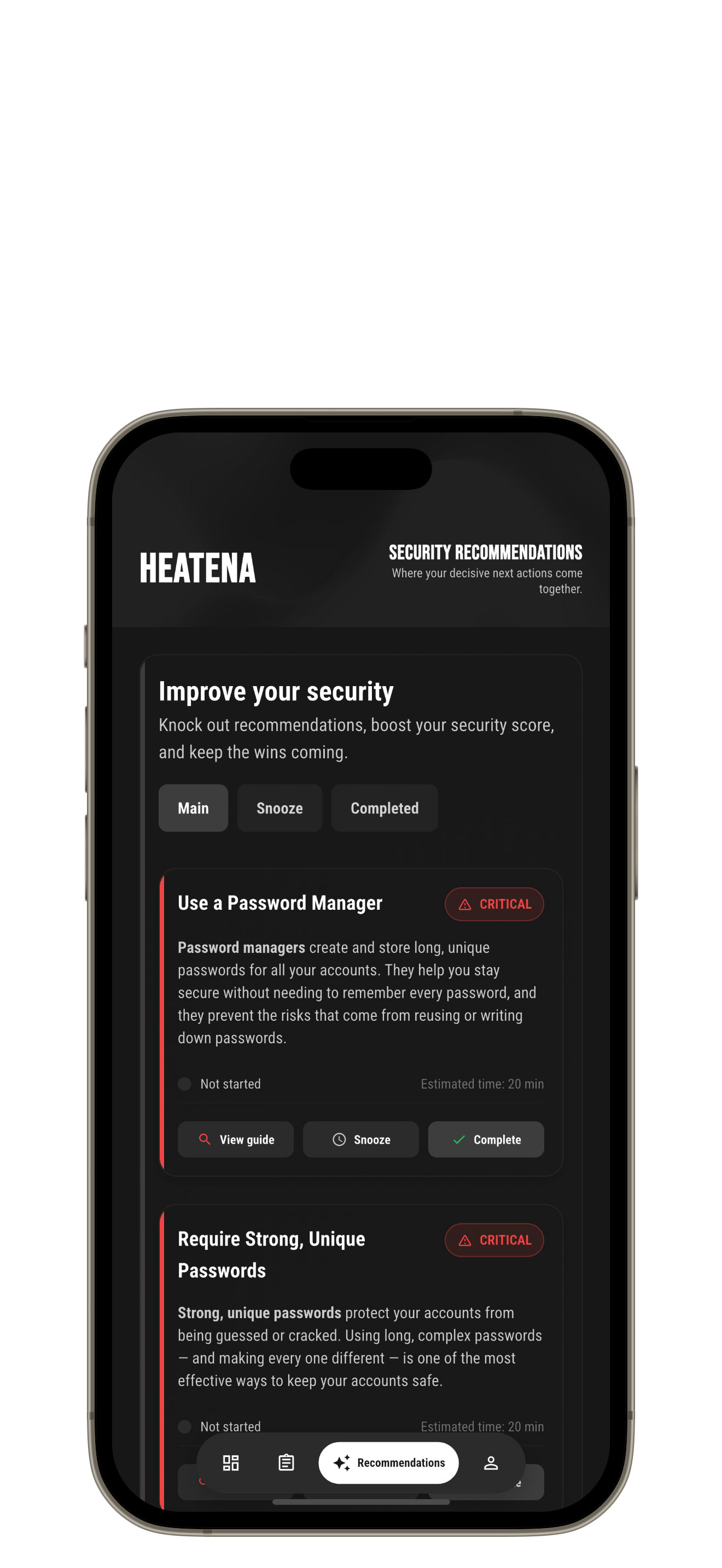 Heatena recommendations screen